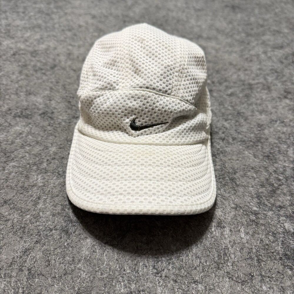 Vintage 90s Nike Tailwind 7-Panel Runner Cap Center Black Swoosh White Mesh